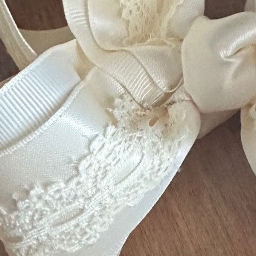 Creme satin and lace grosgrain bow by The Britt Bow Co. 