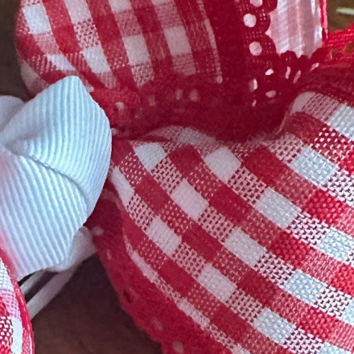 Handmade Parisian-inspired bow in soft red gingham | boutique hair accessory for girls by The Britt Bow Co.